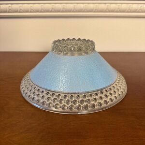 Vintage Ceiling Light Fixture Shade Hobnail MCM Textured Glass Blue Semi Flush